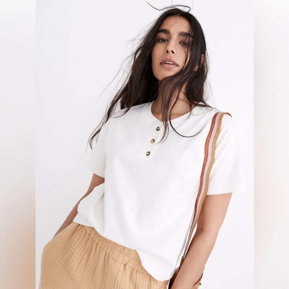 Madewell 100% Cotton Parkview Henley Tee Women’s Size Medium - Picture 1 of 9